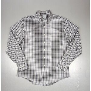 Brooks Brothers Button Down Shirt Mens XL White Black Plaid Slim Fit Long Sleeve